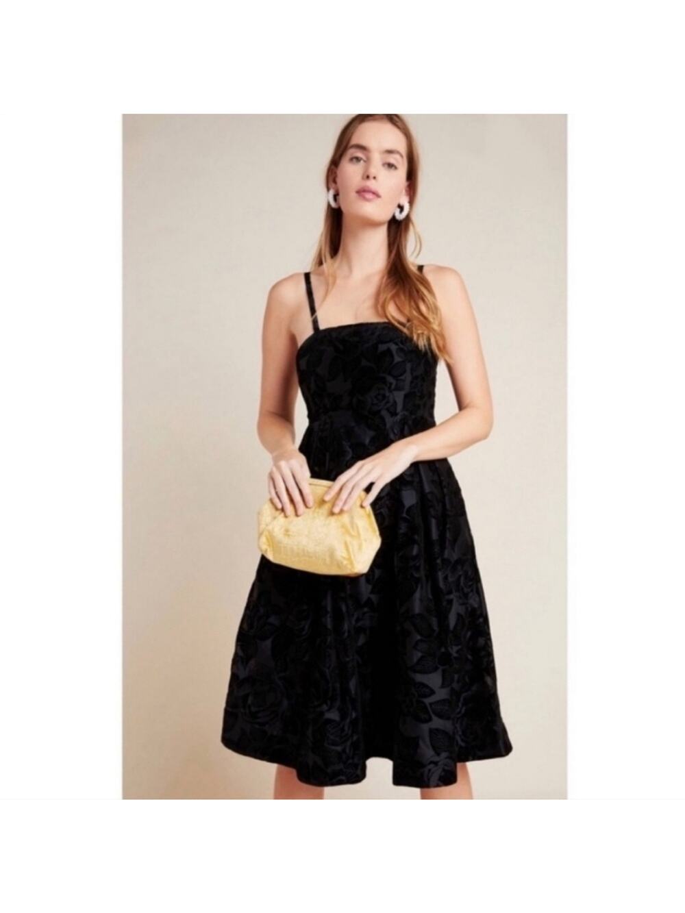 Maeve Anthropologie Jonquil Velvet Silk Blend Strapless Floral Midi Dress 8 NWT